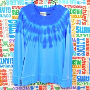 Champion Tie Dye Sweatshirt Womens Size L Blue Pullover Crewneck Chest Logo